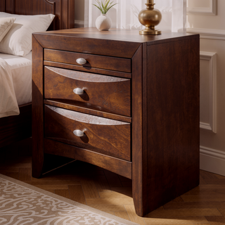 Sunvega Lucille Black Nightstand with Spacious Drawers and Chambered Fronts