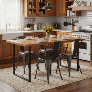 Sunvega Sleek Modern Rectangle Dining Table with Sturdy Sled Base and Wooden Top