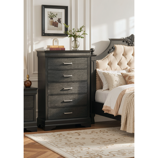 Sunvega Modern White Wood Chest with 5 Drawers and Slat System