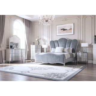 Sunvega Silver Finish Glamorous Chest with Curved Front and Crystal Acrylic Handles