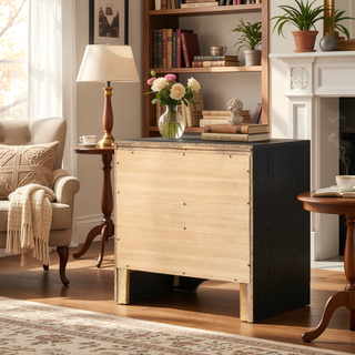 Sunvega White 2-Drawer Nightstand with Rhinestone Pulls and Hidden Jewelry Tray