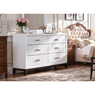 Sunvega Contemporary Gray Finish Wooden Dresser with Six Storage Drawers