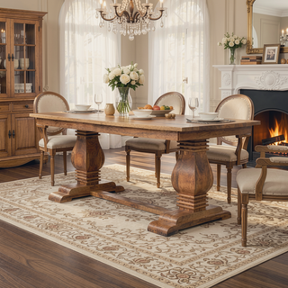 Sunvega Solid Wood Elmbrook Dining Table with Double Pedestal Base and Rectangular Top