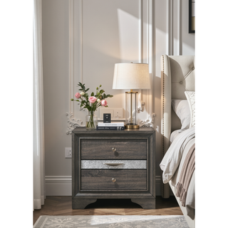 Sunvega Gray Nightstand with Textured Surface and Jewelry Drawer for Bedroom