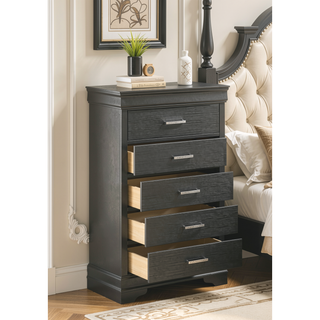 Sunvega Modern White Wood Chest with 5 Drawers and Slat System