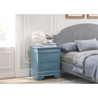 Sunvega Compact Teal Traditional Nightstand with Two Drawers for Storage
