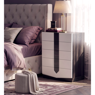 Sunvega Zebrano Accent Contemporary High Gloss White Nightstand