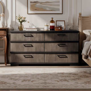 Sunvega Brown Black Finish 2-Drawers Nightstand Modern Industrial Bedroom Furniture