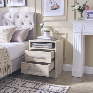 Sunvega Philadelphia Two Drawer Nightstand with Concealed Open Shelf