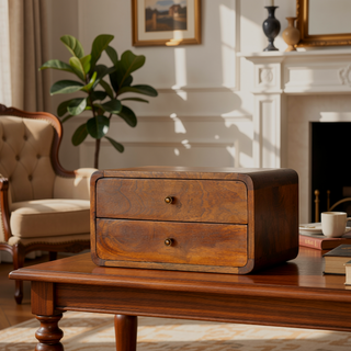 Sunvega Floating Curved Chestnut Bedside Table with Timeless Elegance and Clean Lines