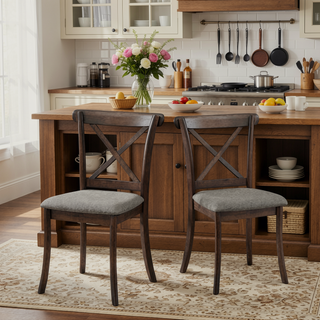 Sunvega Modern Polyester Upholstered Cross Back Dining Chairs Set of 2