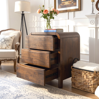 Sunvega Mid Century Modern Solid Wood 3-Drawer Nightstand Bed Side Table
