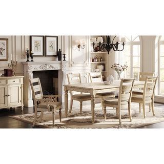 Sunvega Whitewashed Wood Dining Table with 18 Inch Leaf for Flexible Seating