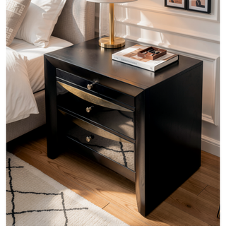 Sunvega Black 2-Drawer Nightstand with Tray for Bedroom Storage