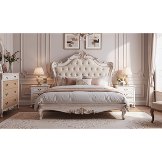 Sunvega Dark Brown Tufted Polyurethane Upholstered King Size Bed Frame