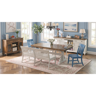 Sunvega Farmhouse Style Brown And White Trestle Dining Table For Your Home