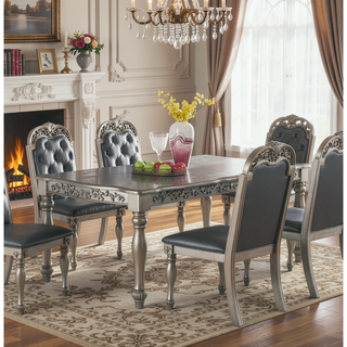 Sunvega Antique Design Silver Grey Finish Rubberwood Formal Dining Table