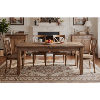 Sunvega Driftwood Pine Dining Table with Extendable Leaf and Distressed Heirloom Aesthetic