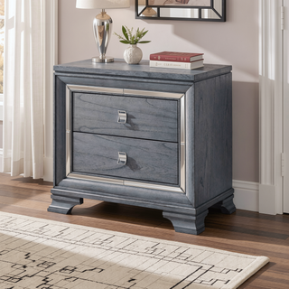 Sunvega Contemporary White High Gloss Lacquer Nightstand with Chrome Handles and USB Charger