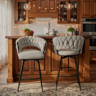 Sunvega Technical Leather Woven Bar Stool Set of 2 with 360 Swivel and Backrest