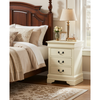 Sunvega Beige Nightstand With Three Drawers For Bedroom Storage