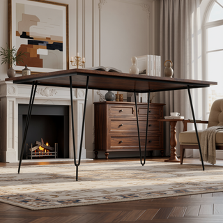 Sunvega Handcrafted Modern Industrial Mango Wood Rectangular Dining Table in Umber Brown
