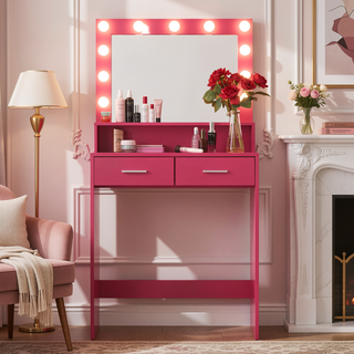 Sunvega Hollywood Style Vanity Desk with Mirror and 11 Lights 3 Modes Large Drawer for Bedroom