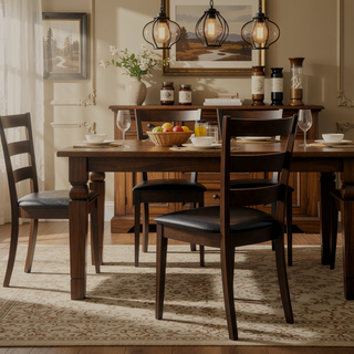Sunvega Cappuccino Rectangular Dining Table Set with Three Chairs and Bench