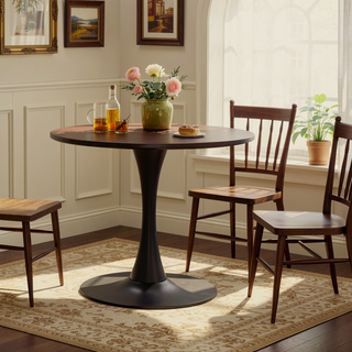 Sunvega Modern Round Dining Table with MDF Top and Sturdy Steel Base for Kitchen