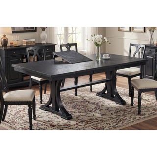 Sunvega Charcoal Color Wooden Dining Table with Trestle Base and Butterfly Leaf