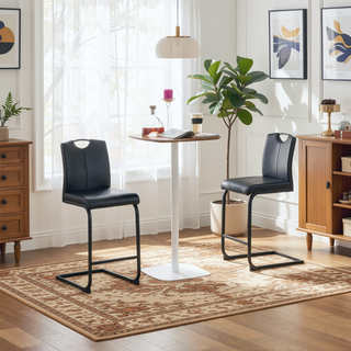 Sunvega Black PU Leather Barstool Set of 2 with Backrest and Footrest for Kitchen