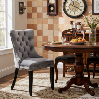 Sunvega High Back Velvet Dining Chairs with Tufted Upholstery and Nailhead Trim