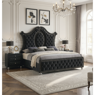 Sunvega Glam Style Black Dresser with Tufted Drawer Fronts and Faux Crystal Knobs