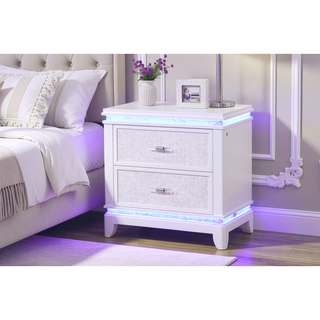 Sunvega Modern 2-Drawer LED Nightstand with Mirror Front for Bedroom Storage
