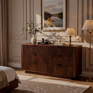 Sunvega Mid Century Modern Walnut Dresser With 6 Drawers for Bedroom