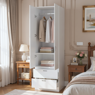 Sunvega Wenge 2-Door 2-Drawer Wardrobe with Hanging Rod for Bedroom