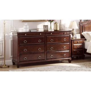 Sunvega Classic Traditional Nightstand in Rich Cappuccino Wood Veneer with Felt Lined Drawers