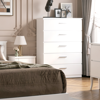 Sunvega Contemporary Style Five Drawer Chest with Chrome Accents and High Gloss Coating