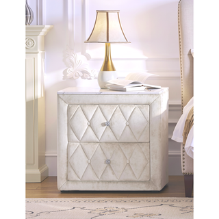 Sunvega Modern Ivory Upholstery Fabric Nightstand with Faux Marble Top