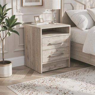 Sunvega Light Gray Nightstand with Two Spacious Drawers and Top Shelf for Bedroom