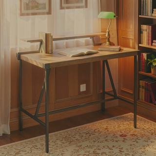 Sunvega Industrial Counter Table with Removable Shelf and Brown Bamboo Top