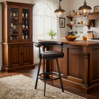 Sunvega Brown Faux Leather Swivel Bar Stool with 360 Degree Rotation
