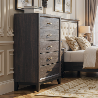 Sunvega Contemporary Gray Chest with Wooden Legs and Nickel Bar Pulls