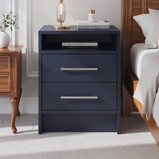 Sunvega Modern Nightstand with Two Spacious Drawers and Metal Handles for Bedroom