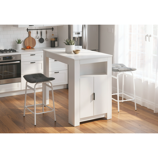 Sunvega 48" Rectangular White Laminate Counter Height Dining Table with Storage