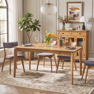 Sunvega Mid-Century Modern Dining Table with Rubberwood Legs and Faux Wood Tabletop