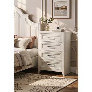 Sunvega Contemporary Geometric Design Two Drawer Nightstand with Off-White Finish