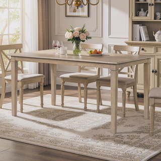 Sunvega Classic Country Style Rubber Wood Dining Table Set with Bench and Chairs