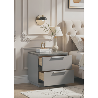 Sunvega Mist Nightstand with Two-Tone High-Gloss Marble Lacquer Finish and Two Spacious Drawers