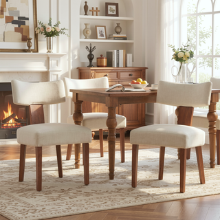 Sunvega Set of 2 Linen Fabric Modern Armless Dining Chairs With Curved Backrest